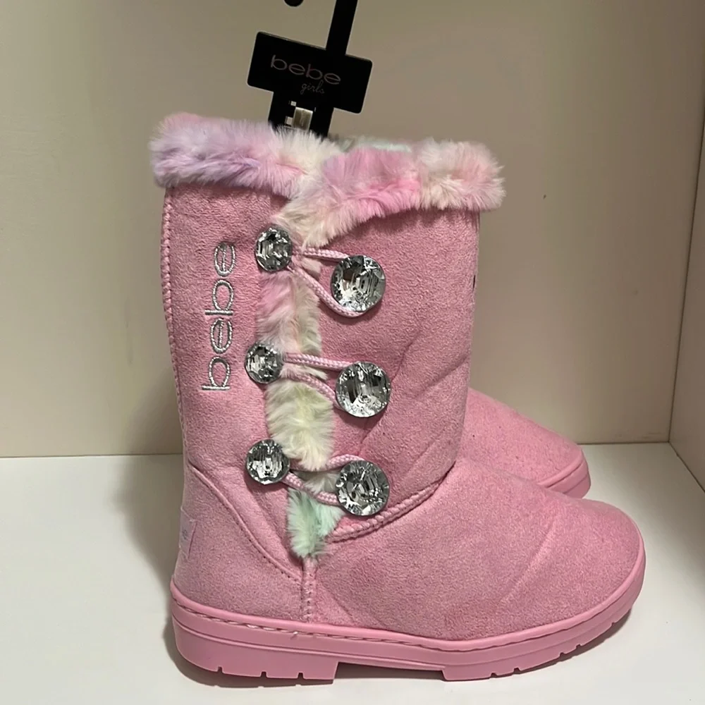 Bebe Rhinestone Button Faux Fur Lined Boot‎ Big Girl
